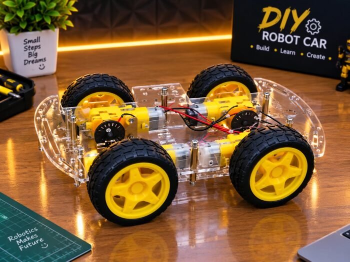 4WD DIY Robot Car Kit – Acrylic Chassis with TT Gear Motors & Encoder Wheels